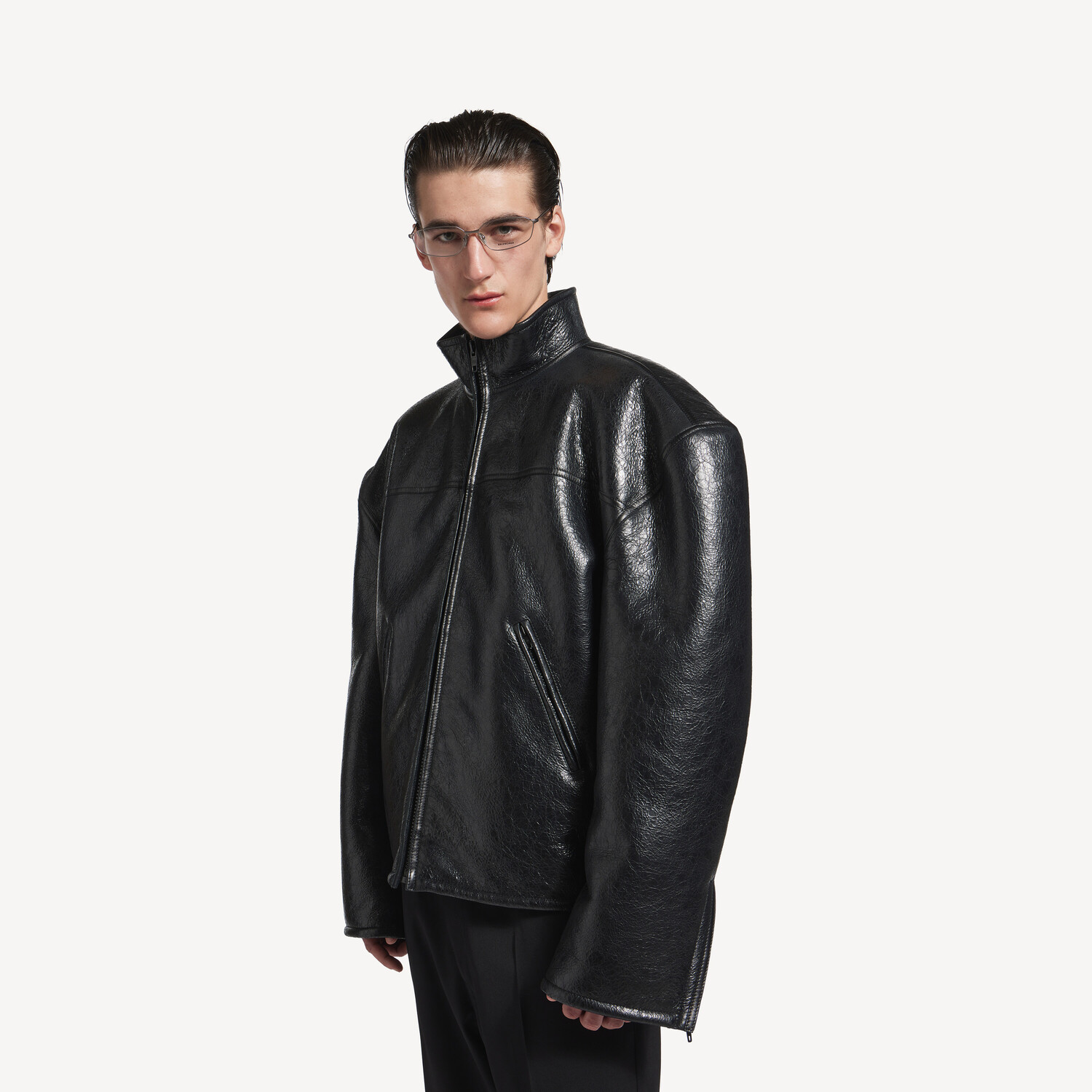 Мужская куртка из овчины на молнии, черная BALENCIAGA, черный — фото 4