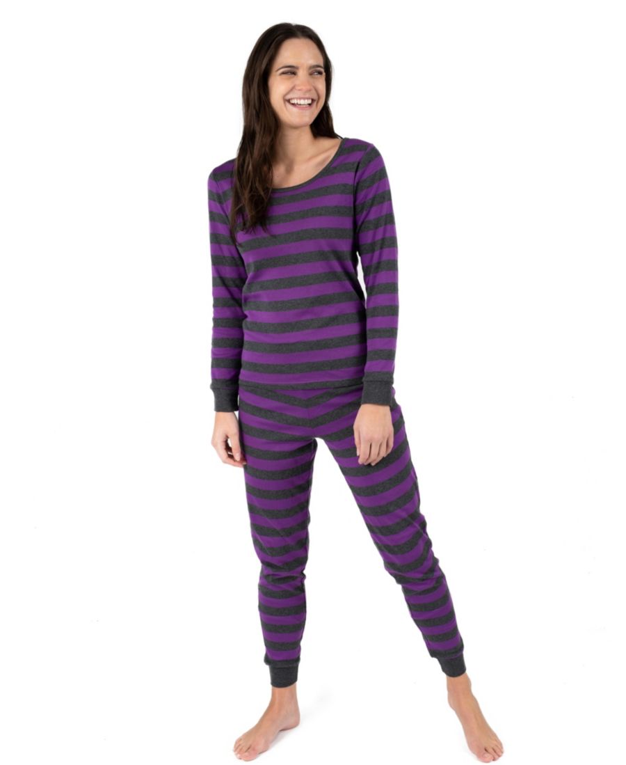 

Женская хлопковая полосатая пижама из двух частей для отдыха Leveret, Purple & dark gray