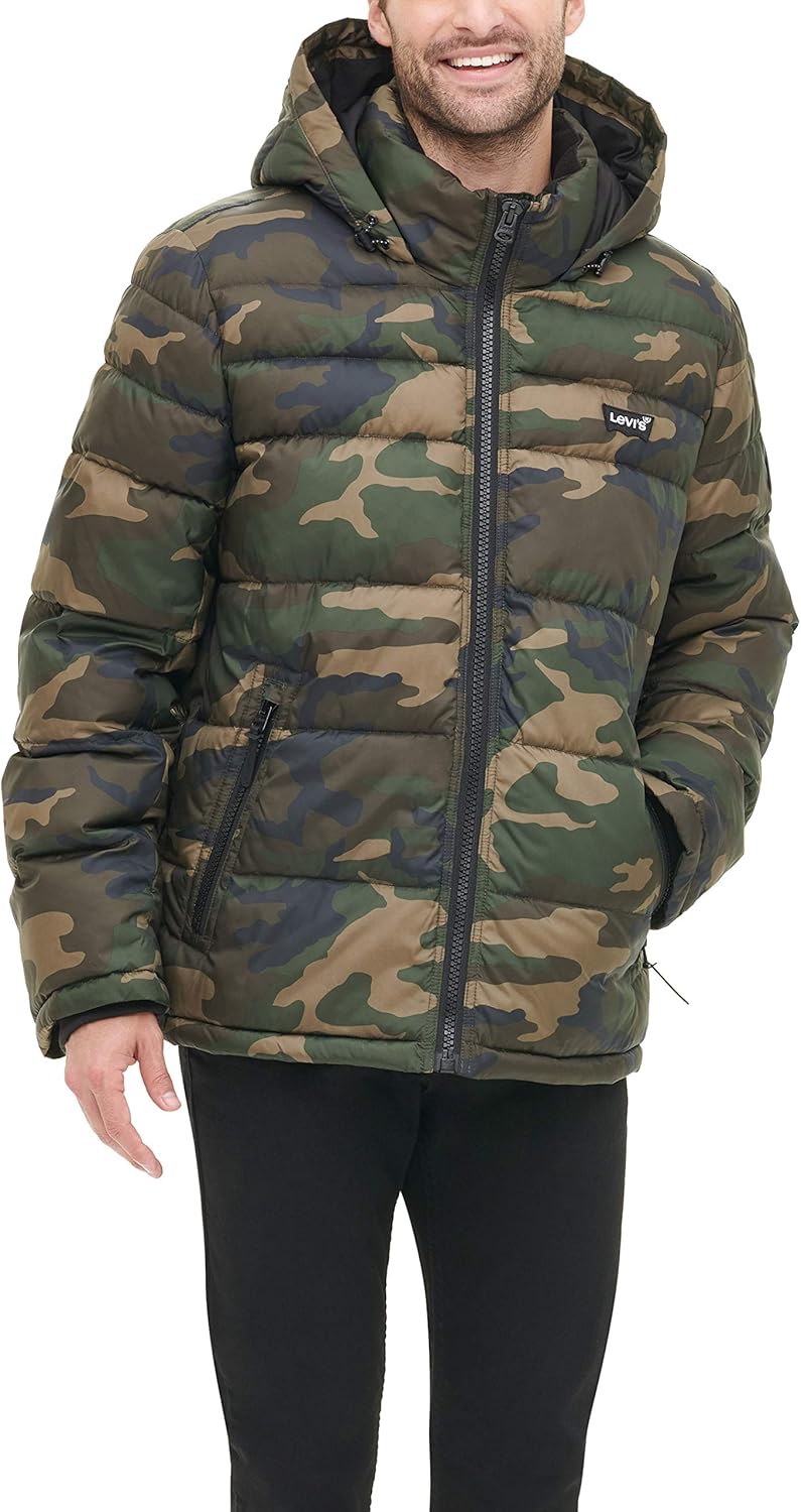 Мужская стеганая куртка-пуховик Levi's средней длины с капюшоном, Camouflage — фото 4