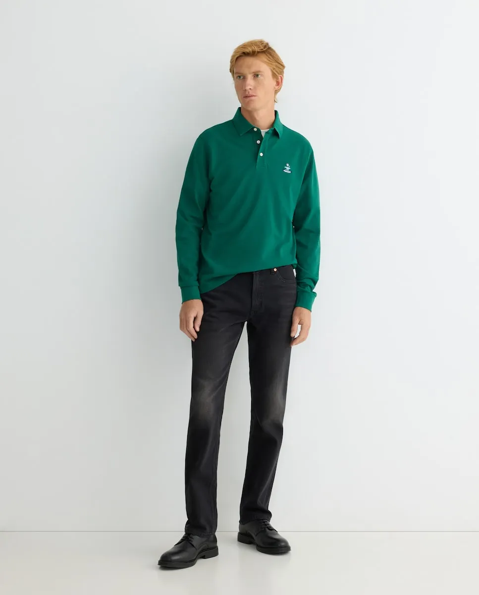 

Мужская футболка-поло с длинным рукавом из хлопка пима с логотипом Façonnable, зеленый