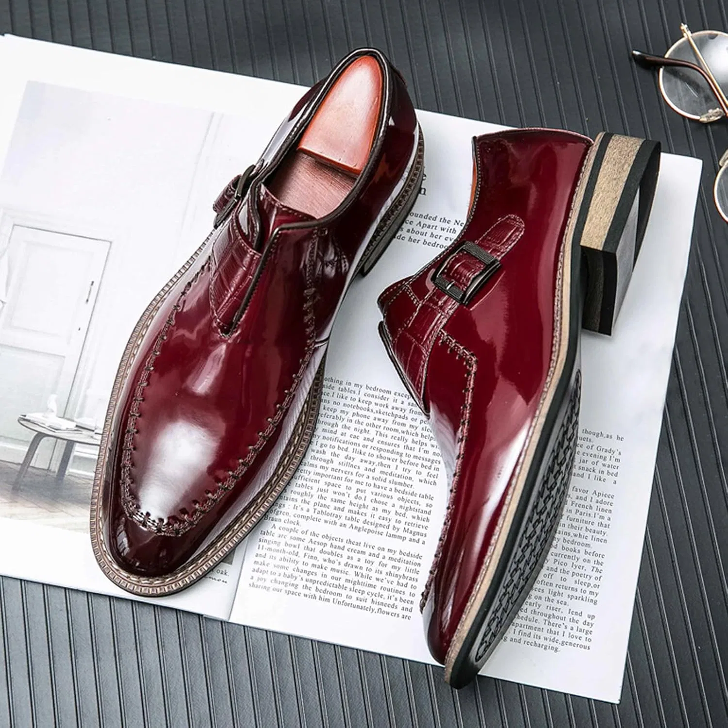 Лоферы, натуральная кожа, Monk Strap, красный Zentavi — фото 4