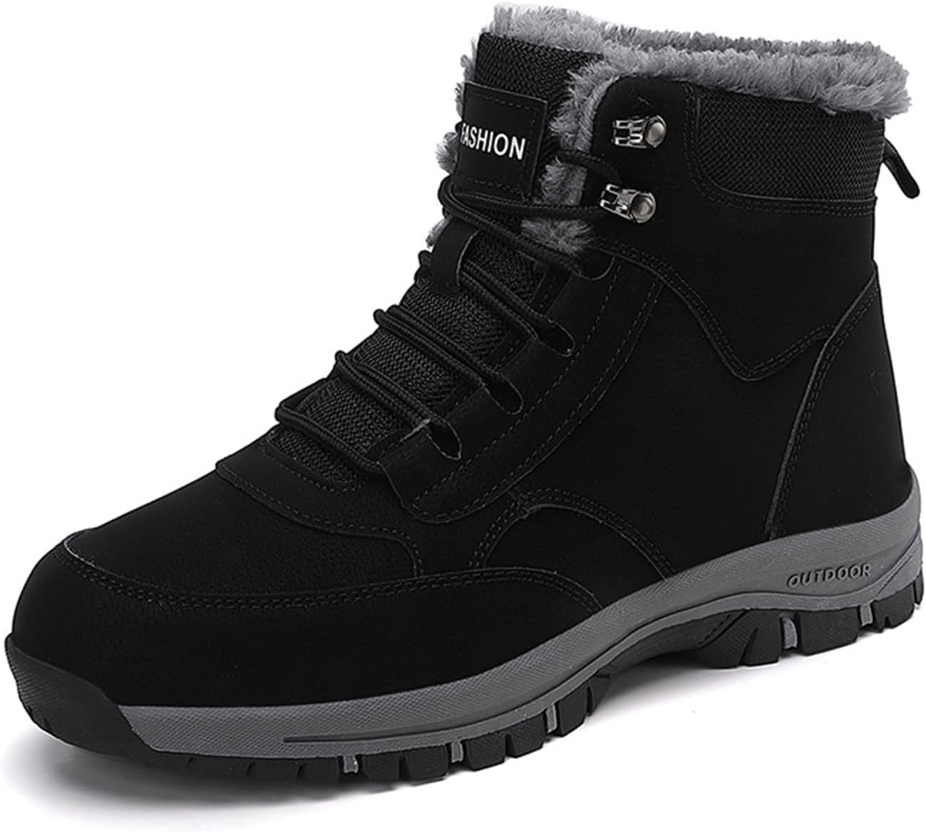 

Мужские утолщенные зимние теплые плюшевые водонепроницаемые ботинки с нескользящей подошвой, средний верх, для снега, для мужчин и пожилых Generic, черный