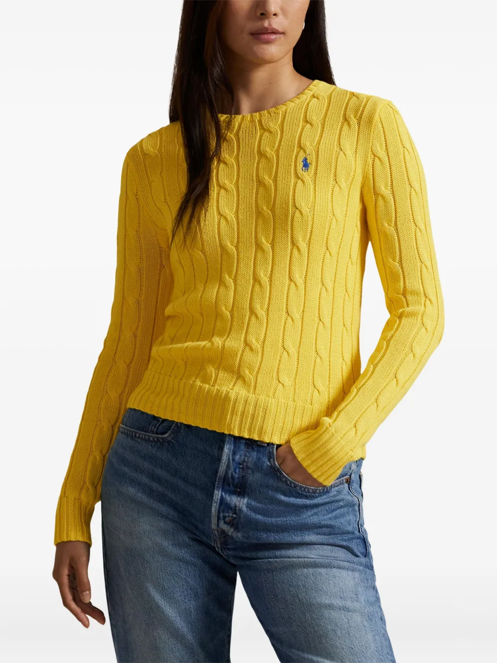 Свитер фактурной вязки с круглым вырезом Polo Ralph Lauren, желтый — фото 3