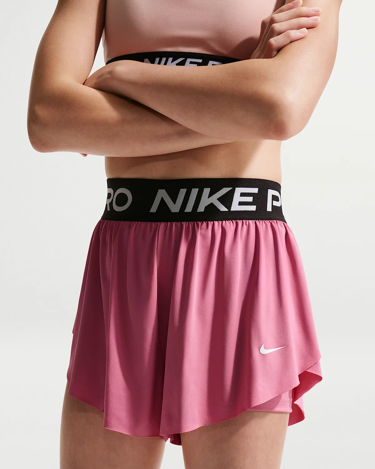Детские (девочки) шорты Nike Pro Dri-FIT 2-in-1, Peony/Black/White — фото 2