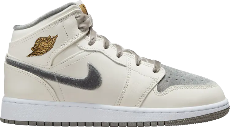 

Кроссовки Air Jordan 1 Mid SE GS 'Pewter Velvet Toe', кремовый