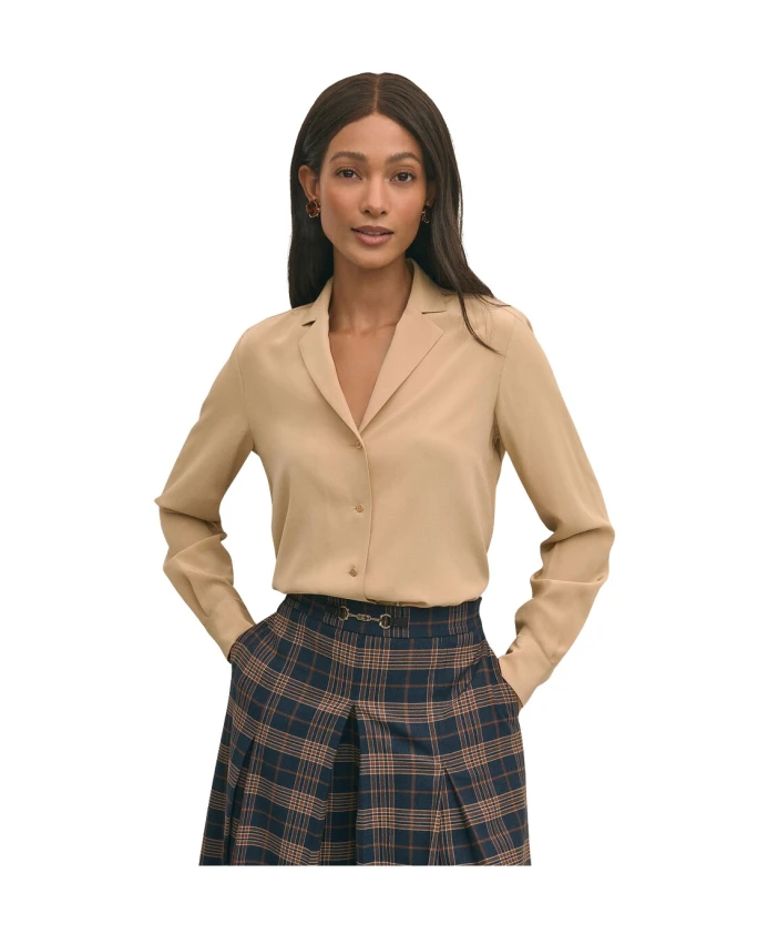 

Блузка из крепового шелка Brooks Brothers, бежевый