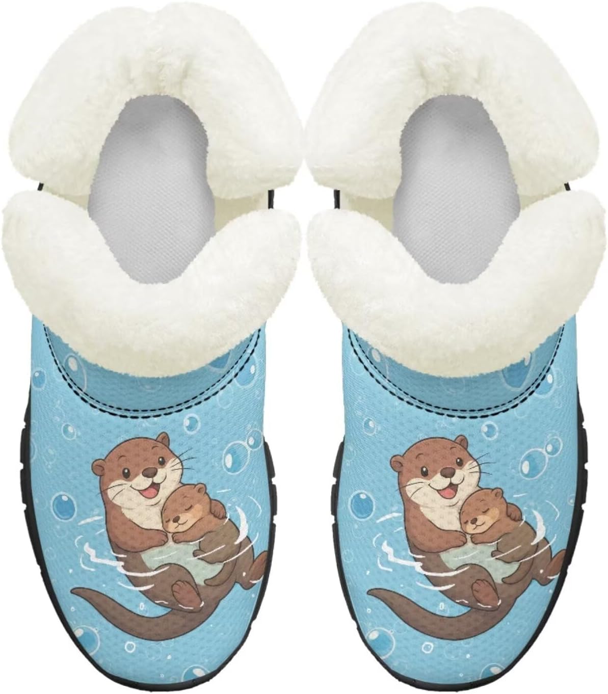 

Ботинки на осень-зиму для девочек, большие и маленькие дети, противоскользящие зимние ботинки, с меховой подкладкой, на липучке, повседневные Pointodoor, Cute Otters Pattern