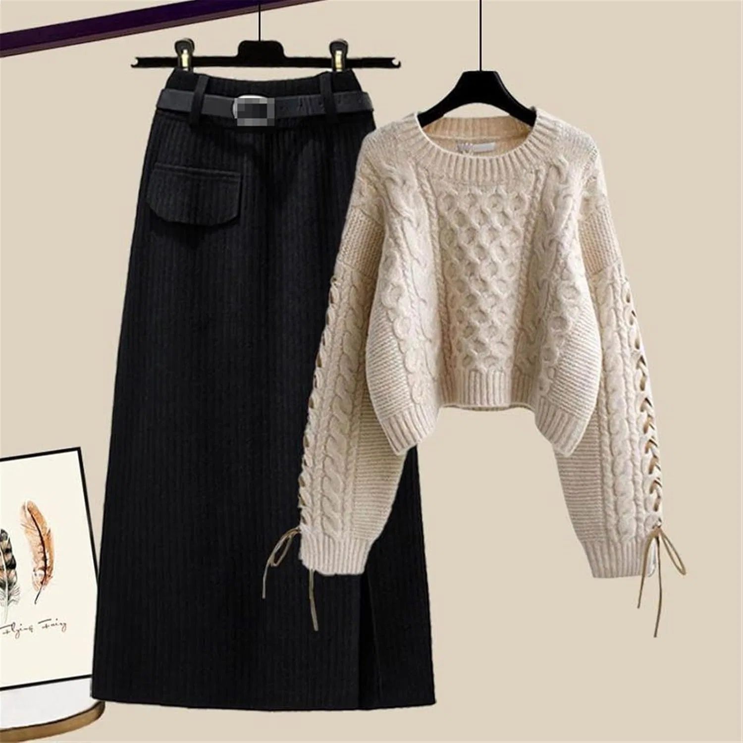 Женский спортивный костюм из трикотажа, свитер и юбка, Two Piece Set 4 — фото 4