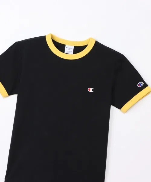 Детская футболка Champion RINGER SHORT SLEEVE светло-жёлтого цвета — фото 4
