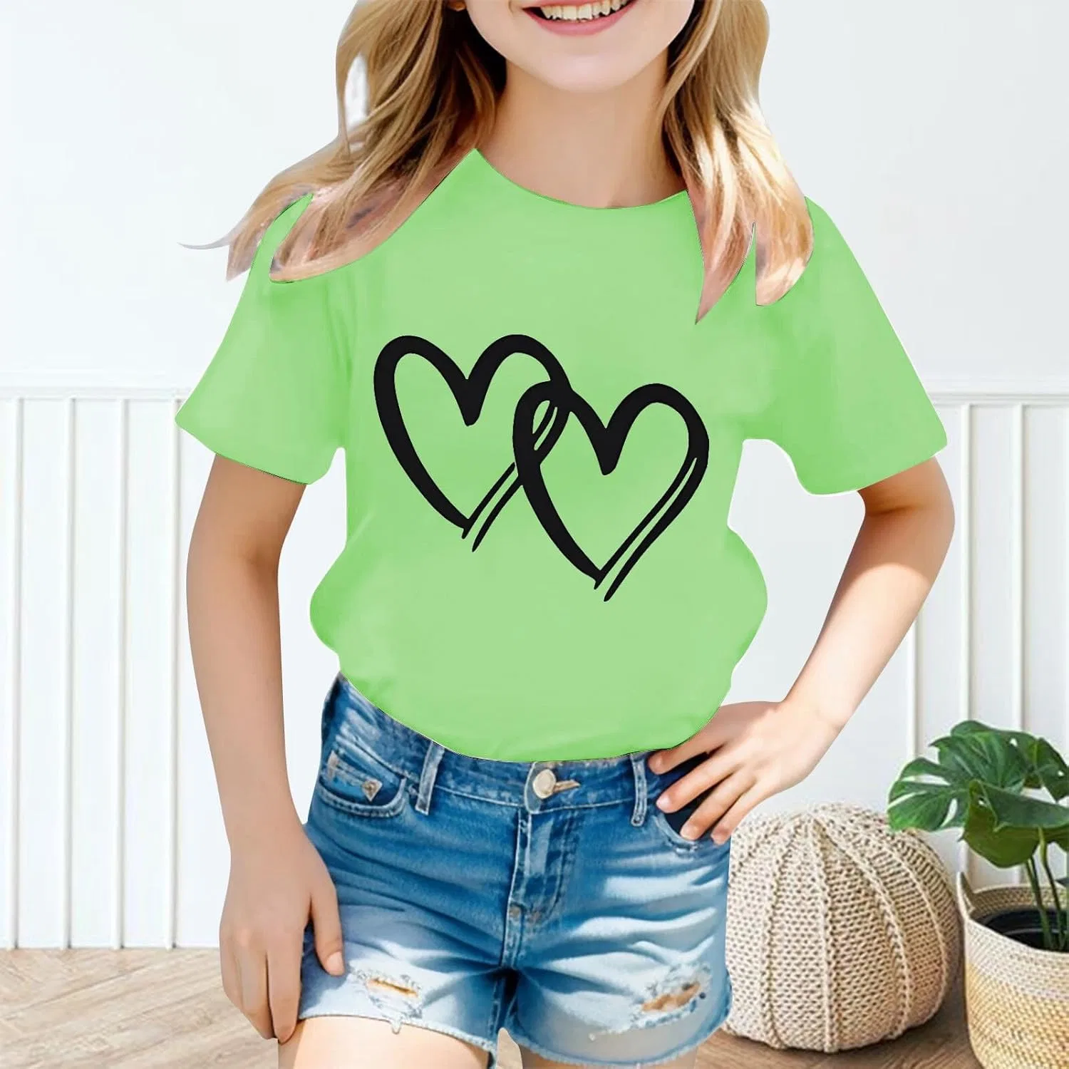 Футболка детская с принтом сердца, Bwaydeg, Light Green — фото 2