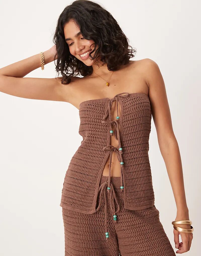 

Вязаный топ ASOS DESIGN с бирюзовыми бусинами коричневого цвета