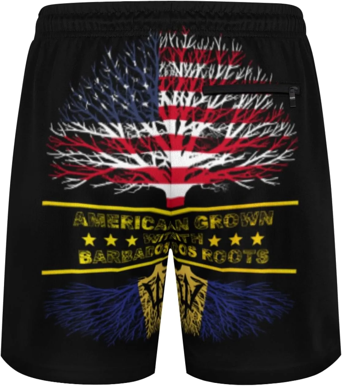 Мужские плавки American Grown and Barbados Roots с сетчатой ​​подкладкой, завязками, быстросохнущие, с карманами Generic, черный — фото 3