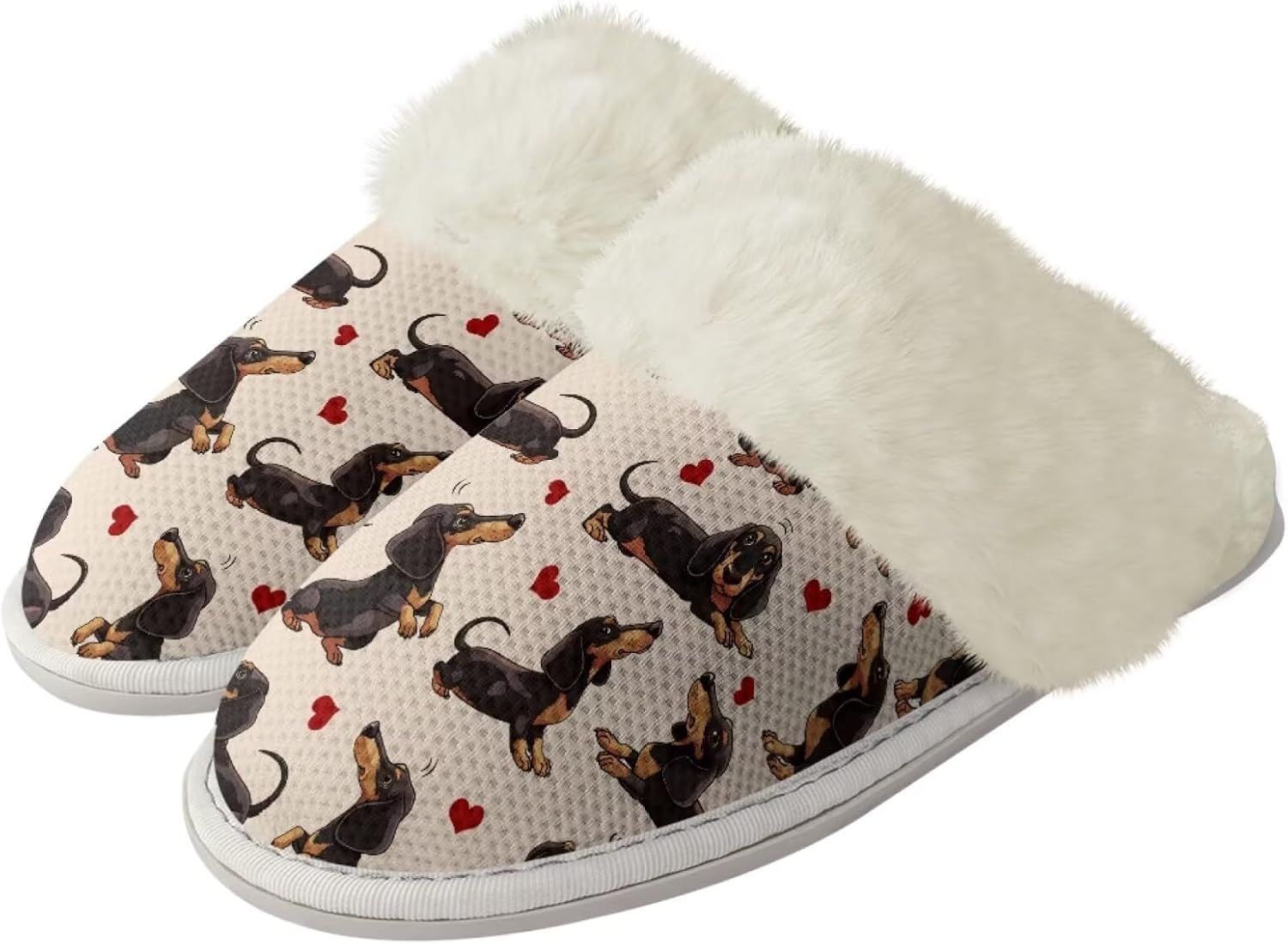 

Рождественские пушистые тапочки Forchrinse для женщин и мужчин с принтом Санта-Клауса и снежинок, домашние тапочки с мемори-пенной стелькой, теплые и мягкие, противоскользящие, для спальни, Cute Dachshund