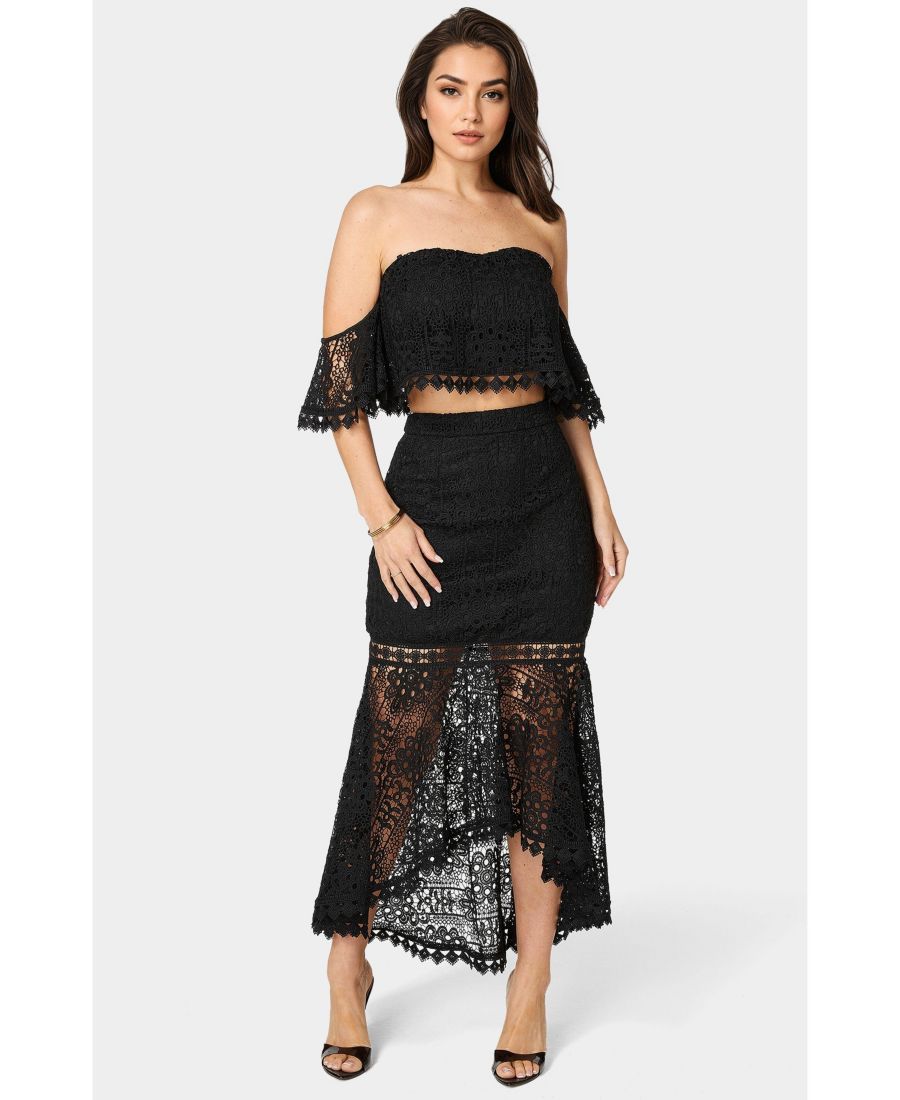 

Женское кружевное платье из двух частей с асимметричным подолом Bebe, Black