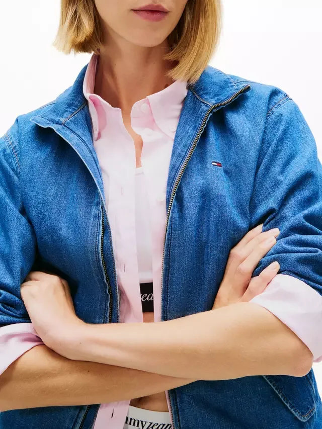 Джинсовая куртка из шамбре, темно-синяя Tommy Hilfiger — фото 4