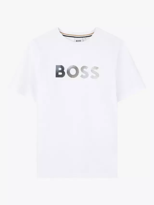 Детская футболка с коротким рукавом и металлическим логотипом HUGO BOSS, White