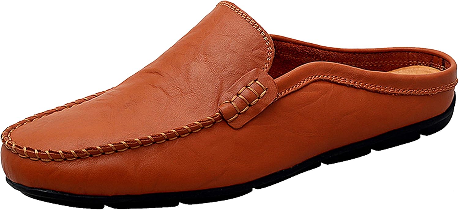 

Go Tour Мужские мулы, тапочки с клогом, дышащие штанговые кожаные обувь, повседневные лоферы, коричневый