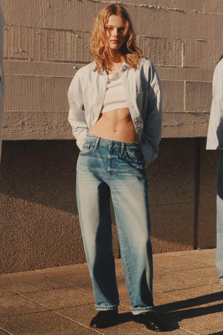

Джинсы-Бочонки со средней талией Pull And Bear, синий