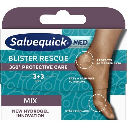 

Salvequick Blister Rescue Mix, 6 гидрогелевых подушечек от волдырей вокруг пяток и пальцев ног — 6 шт. в упаковке