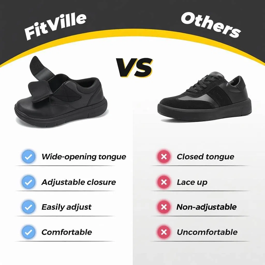 Мужские широкие кожаные туфли FitVille с застежкой, деловые повседневные туфли с бандажом, обувь для здоровья, повседневная обувь, удобные кроссовки, обувь для ходьбы, офисная обувь EasyTop V4, Black — фото 4