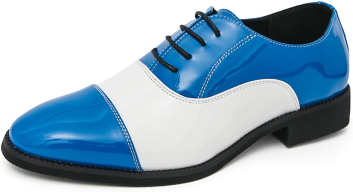 

Мужские винтажные оксфорды из лакированной кожи с заплатками, шнуровкой, низким массивным каблуком, нескользящей подошвой и круглым носком, туфли-дерби для смокинга для делового офиса, выпускного, вечеринок и официальной свадьбы Tixewsjh, синий