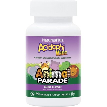 

NaturesPlus Animal Parade Acidophikidz Детские жевательные пробиотики с натуральным смешанным ягодным вкусом, 90 таблеток Nature's Plus
