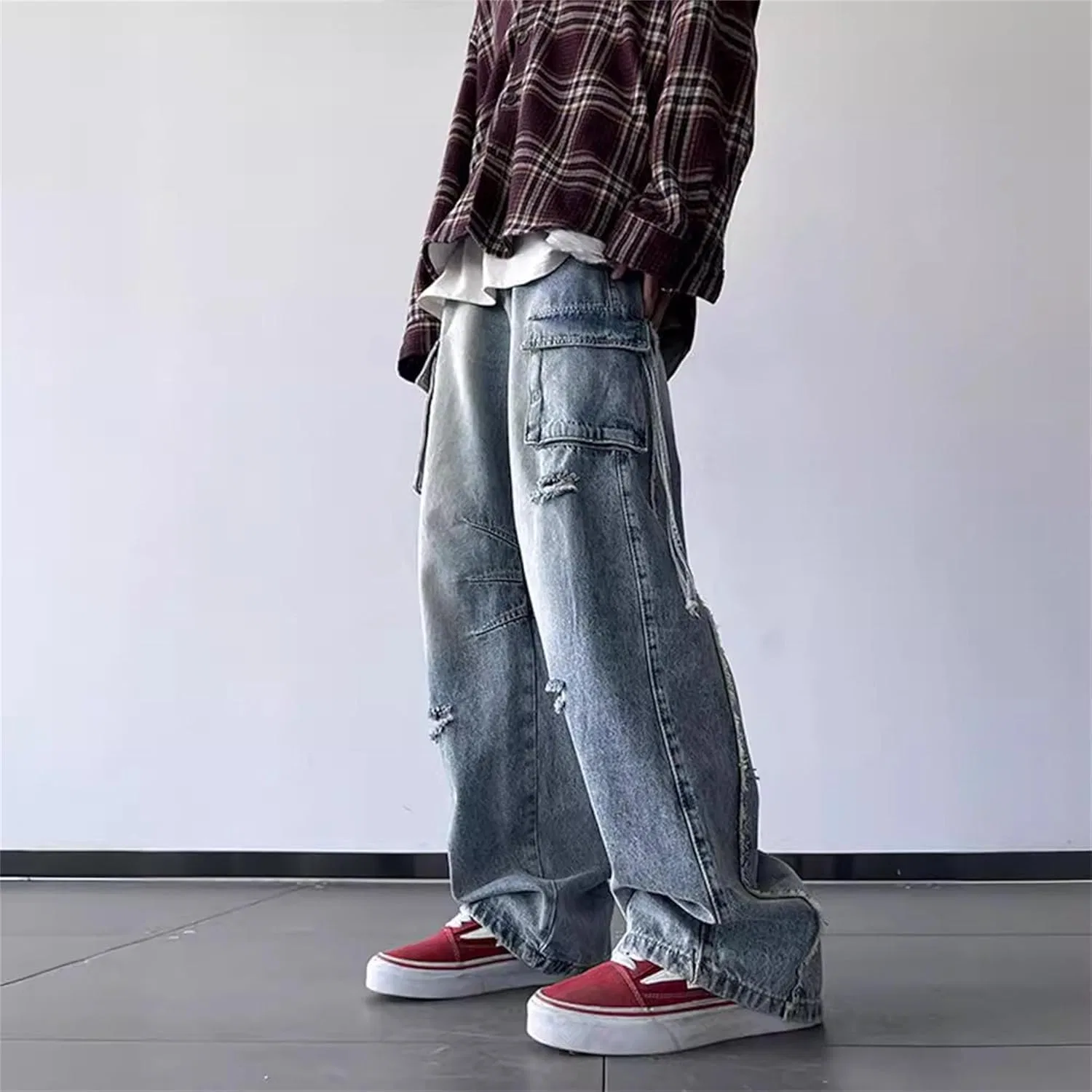 Джинсы рваные, Slim Fit, Синий — фото 4