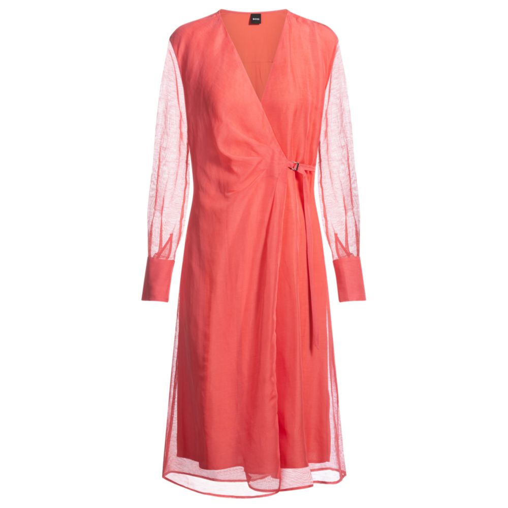 

Платье-халат с прозрачными вставками BOSS, темно-розовый