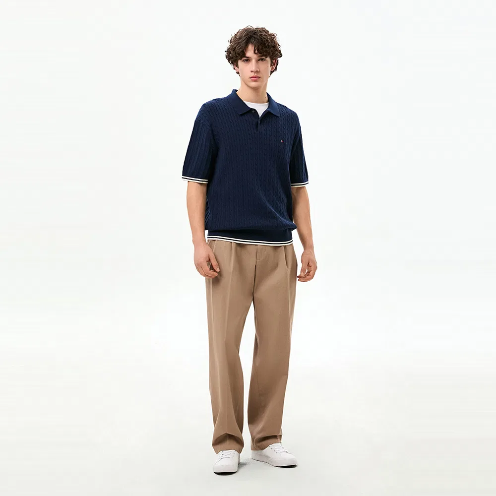 Мужской вязаный свитер-поло с косами, тёмно-синий, от Tommy Hilfiger — фото 2
