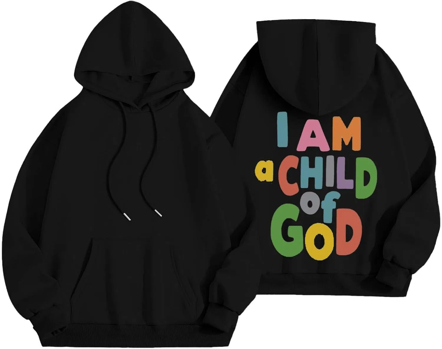 Худи для девушек с принтом I Am A Child Of God Jesus, на завязках, с карманами, A02-black