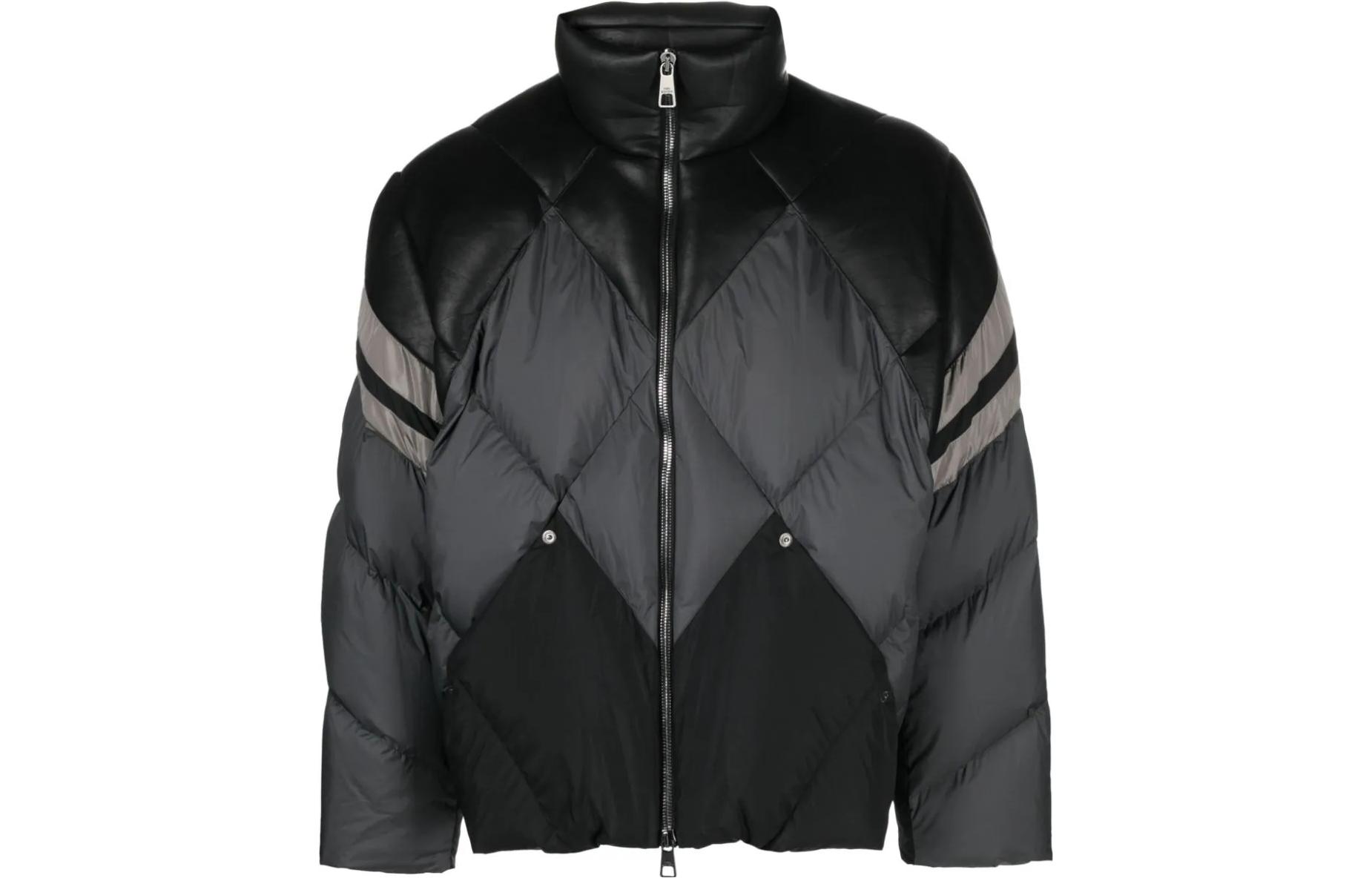 

Neil Barrett Стёганая куртка с воротником стойкой и панелями, Black & Gray
