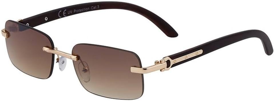 

Небольшие прямоугольные солнцезащитные очки без оправы для женщин и мужчин, роскошные винтажные, с отделкой под дерево, металлические, классические, для активного отдыха, с защитой от УФ-излучения UV400 generic, C2gradientbrown