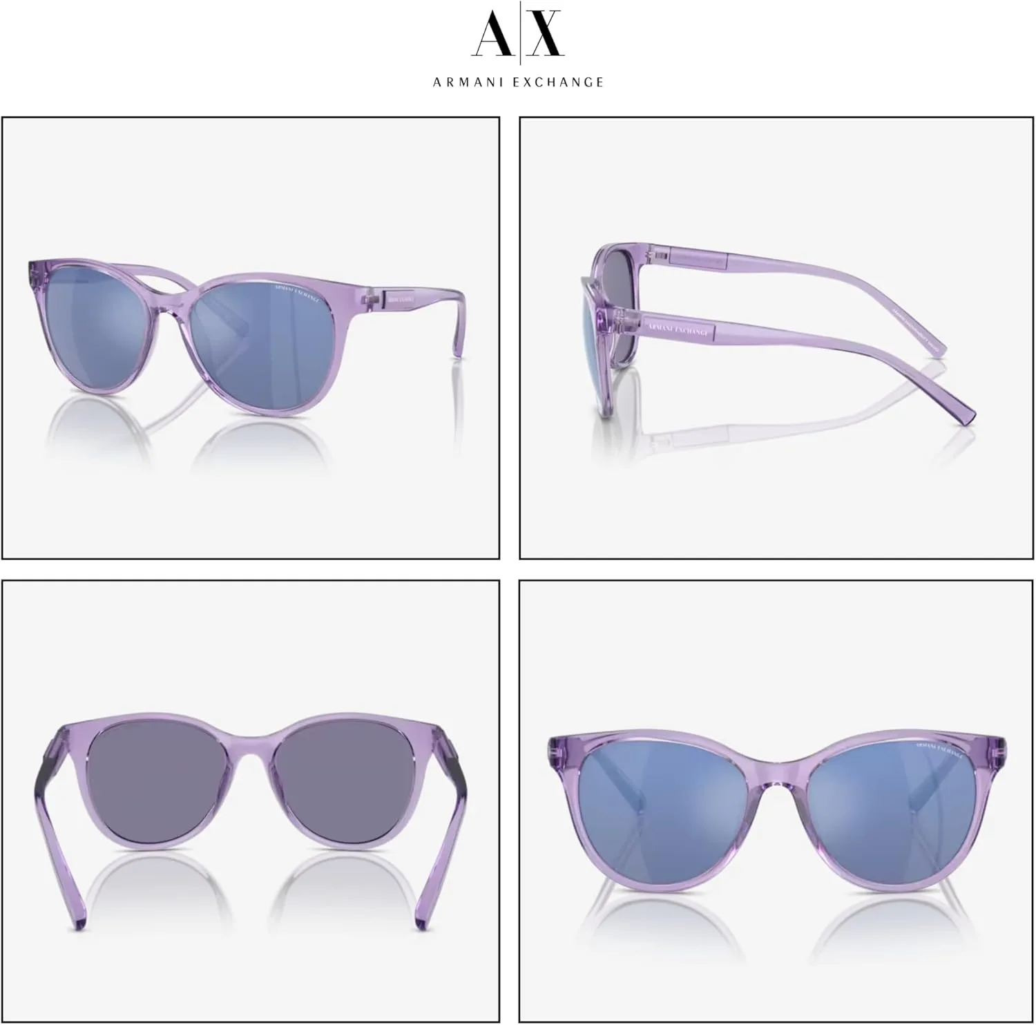 

Солнцезащитные очки Armani Exchange AX4144SU 54 мм «кошачий глаз» для женщин + комплект с аксессуарами, Shiny Transparent Violet / Blue Violet Mirror Silver