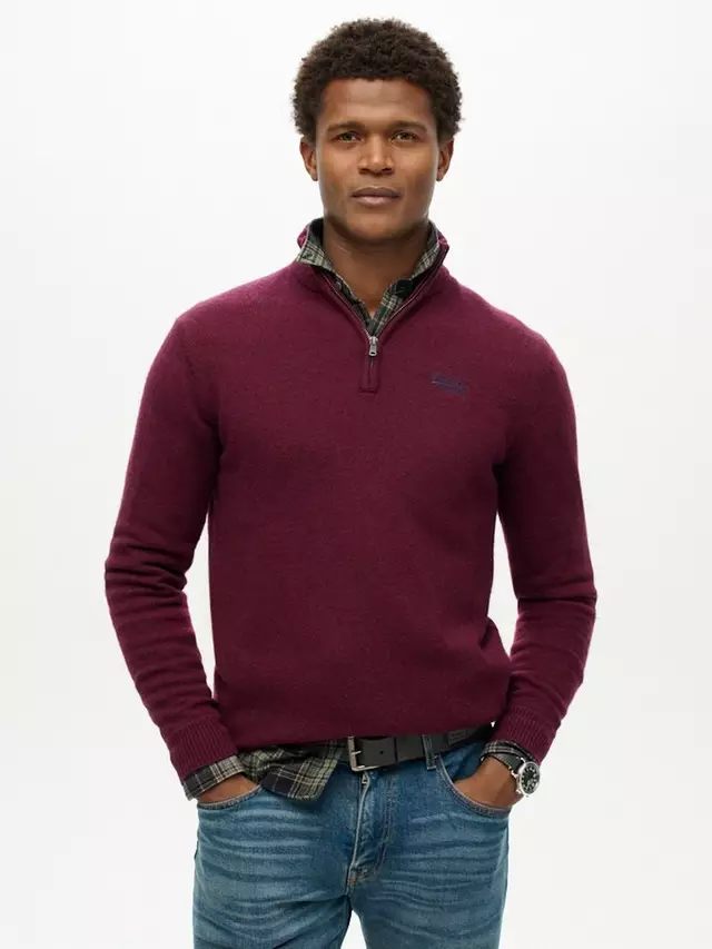 

Джемпер Superdry Essential Embroidered Knitted Half Zip, цвет dark berry