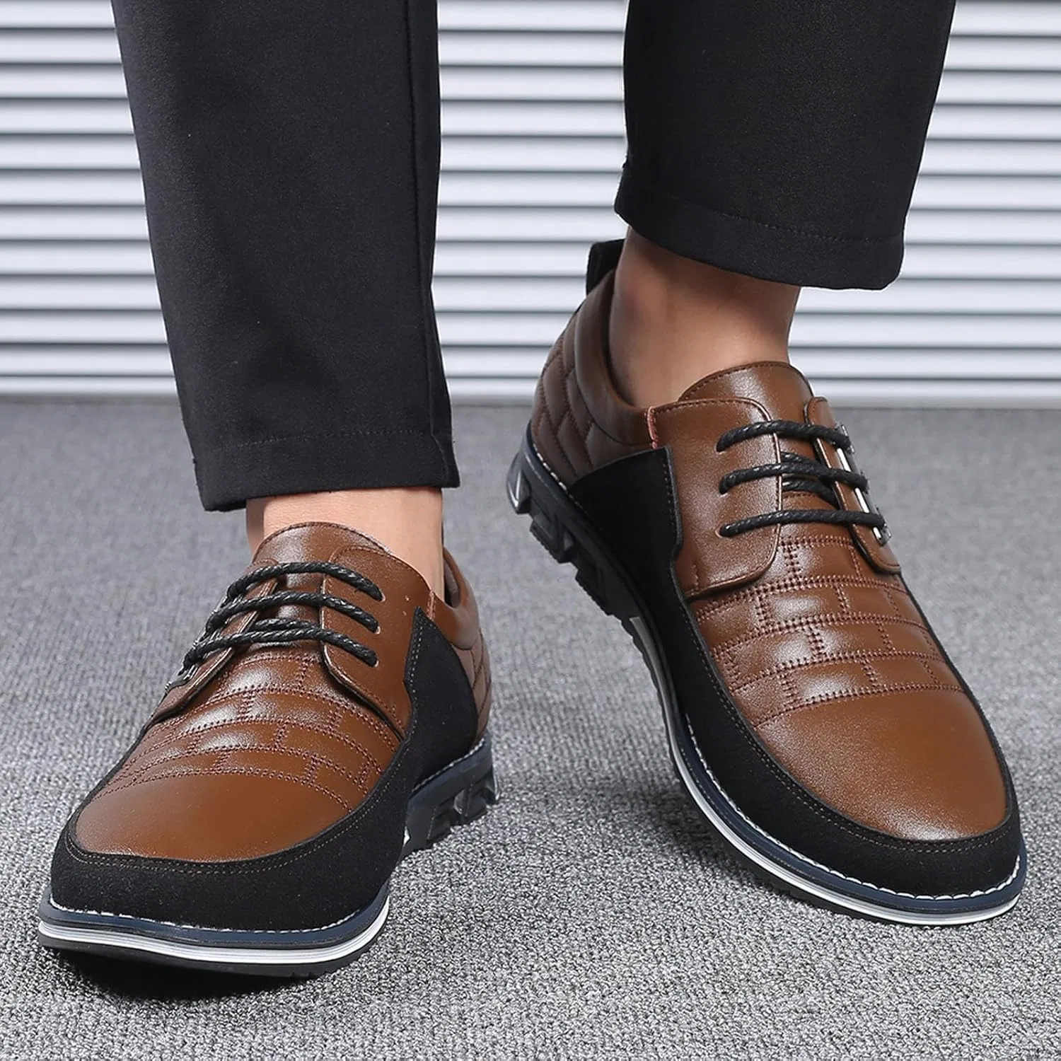 Мужские кожаные туфли Generisch Fashion с удобными и дышащими шнурками для отдыха и деловых встреч, Brown — фото 2