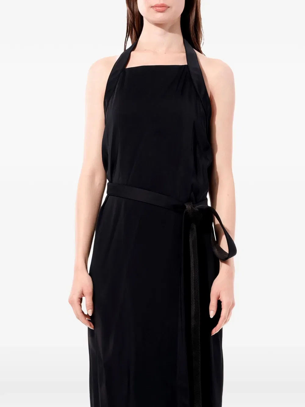Длинное платье с поясом и завязками на шее Balenciaga, черный