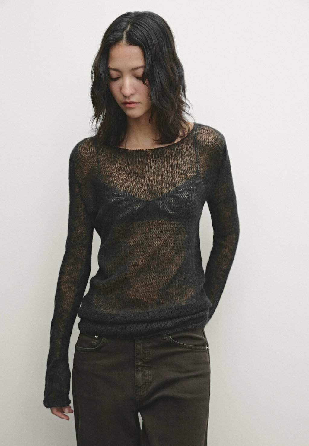 

Топ с длинными рукавами WITH OPEN DETAIL Massimo Dutti, темно-зеленый