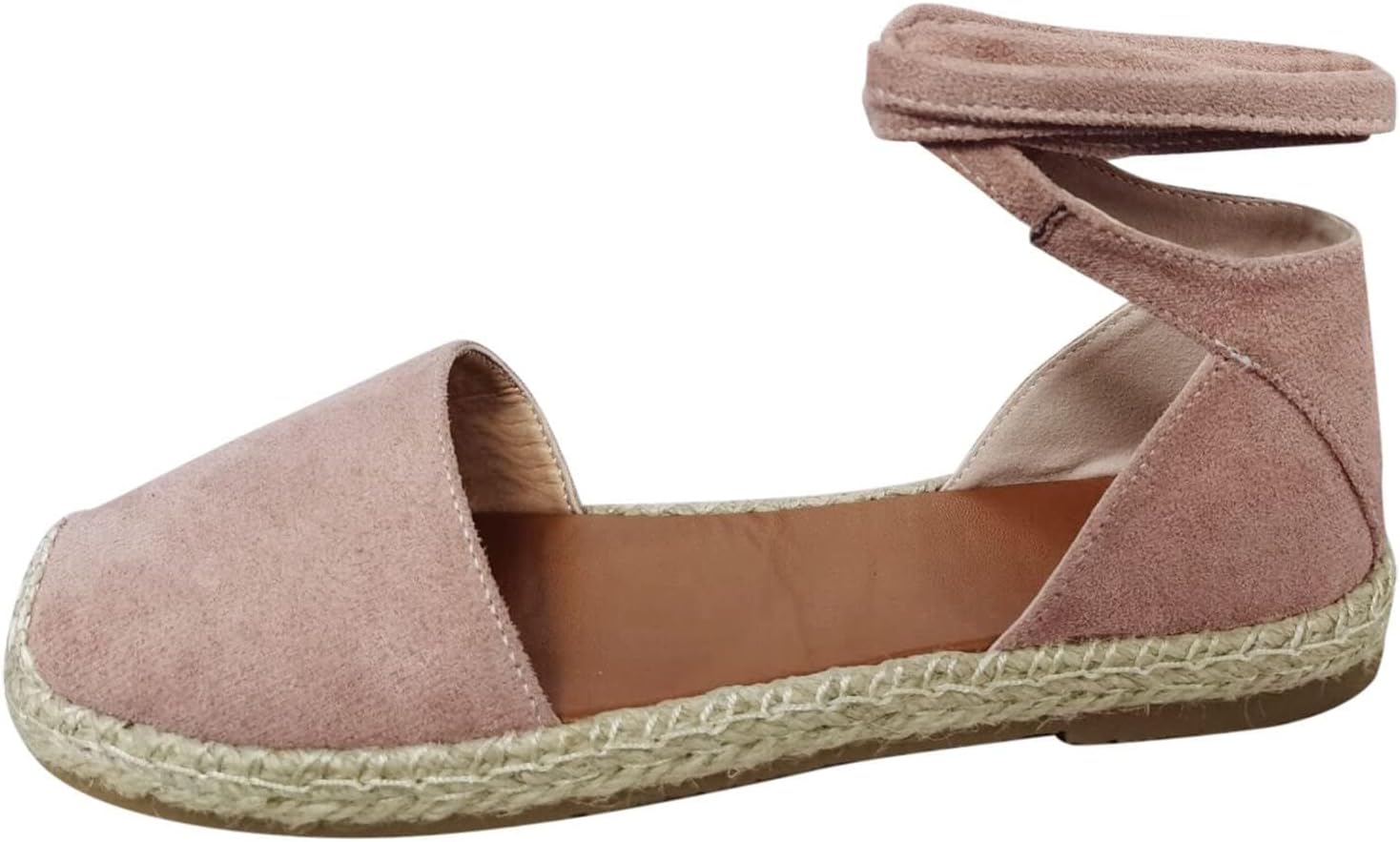 

Женские эспадрильи на плоской подошве, с закрытым носком и завязками на щиколотке, классические летние плоские туфли на шнуровке, слингбэк летние туфли, удобные сандалии для прогулок Generic, розовый