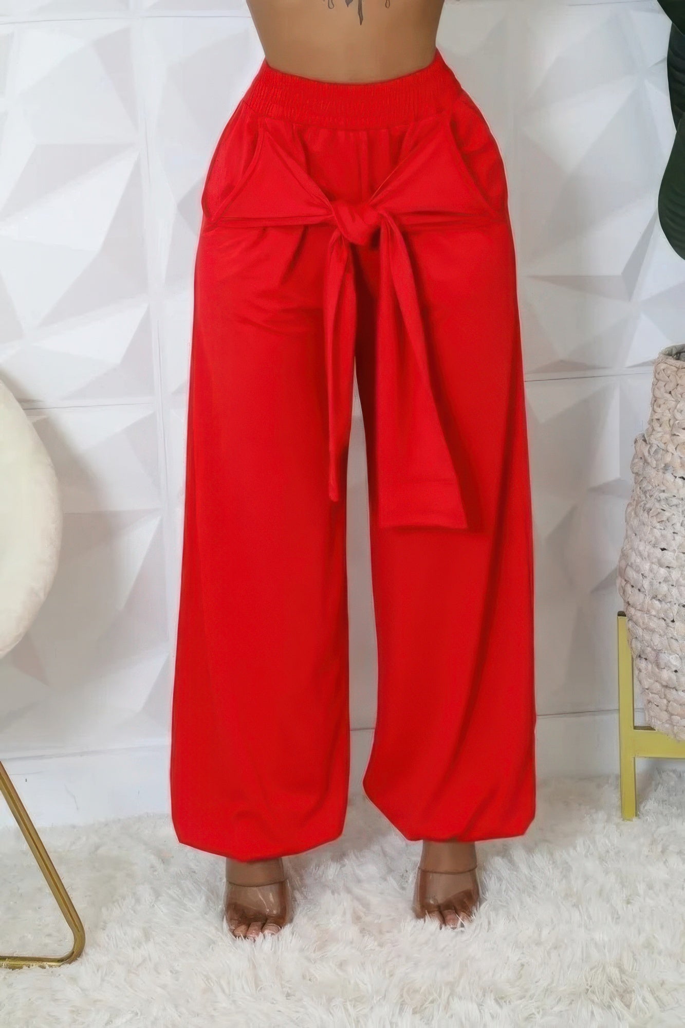 

FASHNZFAB Эластичные брюки с высокой талией, красный
