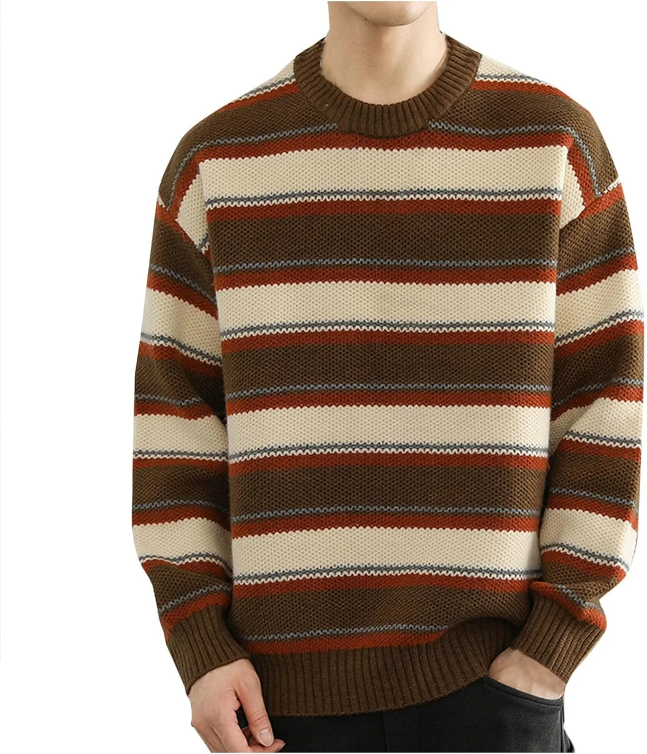 

Полосатый свитер мужской Casual с длинным рукавом AQAYL