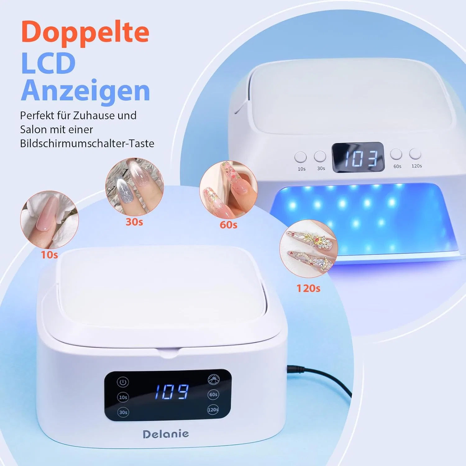 LED UV-лампа Delanie для гель-лака с 71 светодиодом и двойным дисплеем ‎Delanie — фото 3