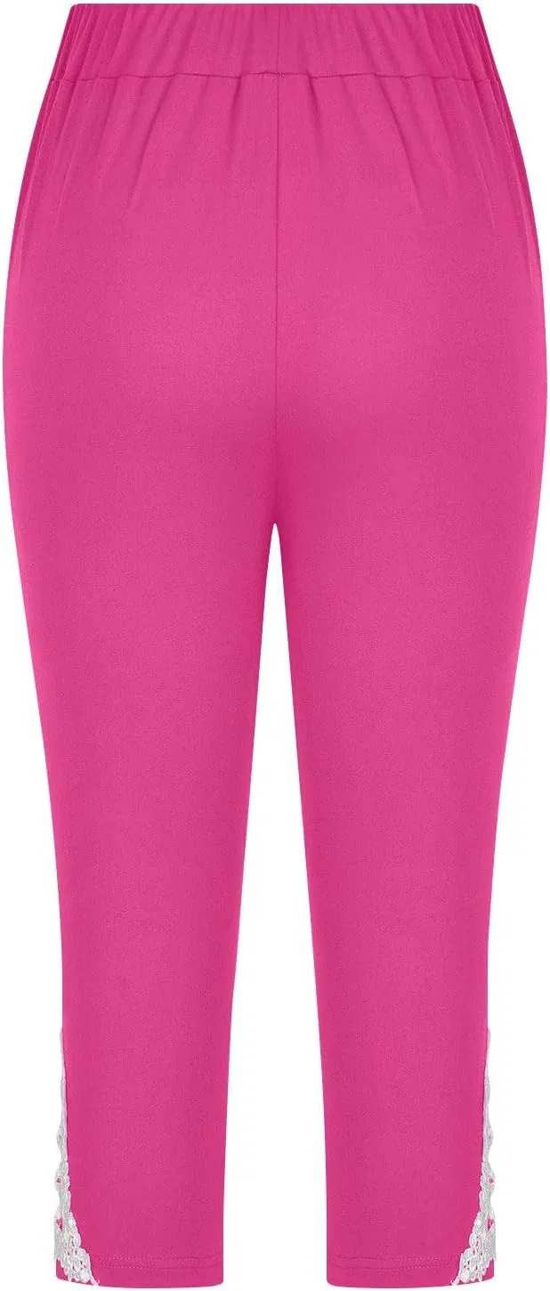 Леггинсы капри для девочек с кружевной отделкой, Hot Pink — фото 3