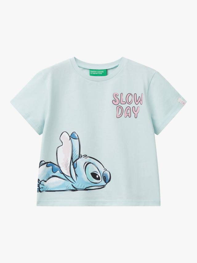 

Детская футболка stitch slow day с надписью Benetton, цвет Aquamarine