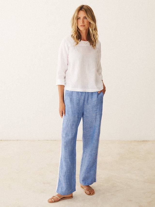 

Брюки из чистого льна в тонкую полоску сбоку NRBY, цвет Bright Blue / White