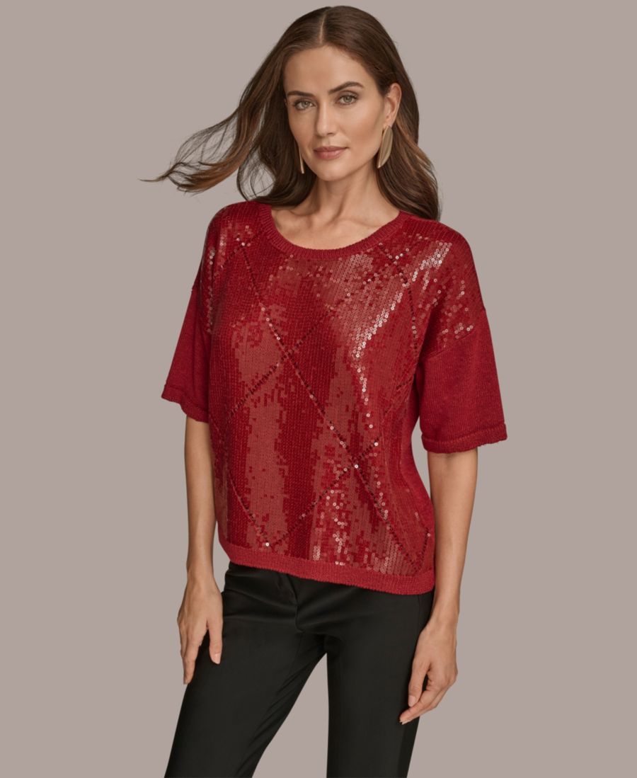 

Женский свитер с коротким рукавом и пайетками Donna Karan New York, Metropolitan Red