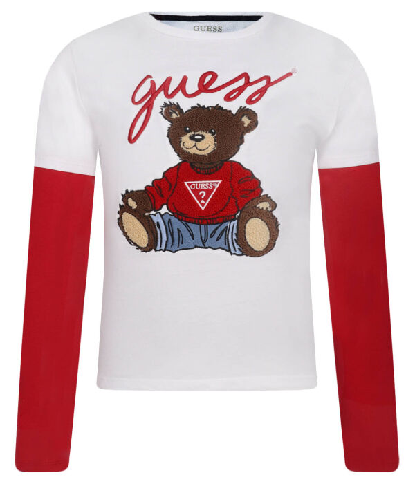 

Лонгслив детский Guess с изображением медведя, белый/красный