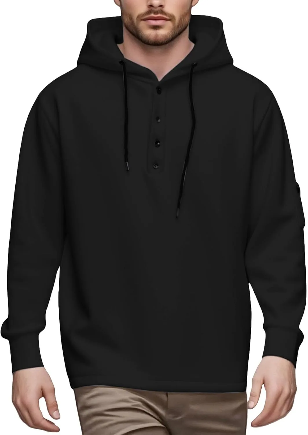 

Мужская худи на четверть пуговиц с длинным рукавом и шнурком