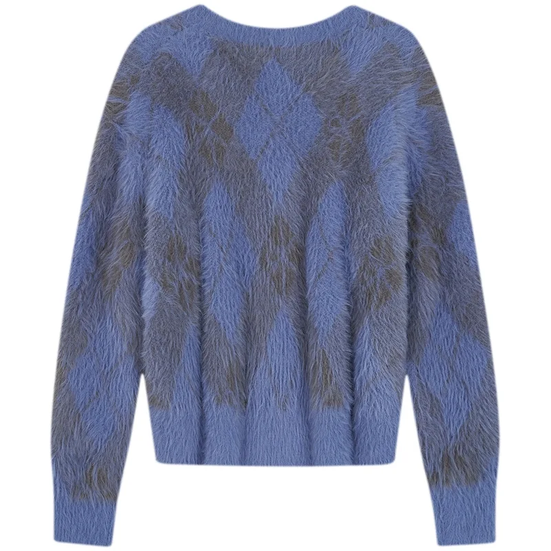 Кардиган женский вязаный с круглым вырезом Calvin Klein, C4I-Diamond Pattern Blue — фото 4