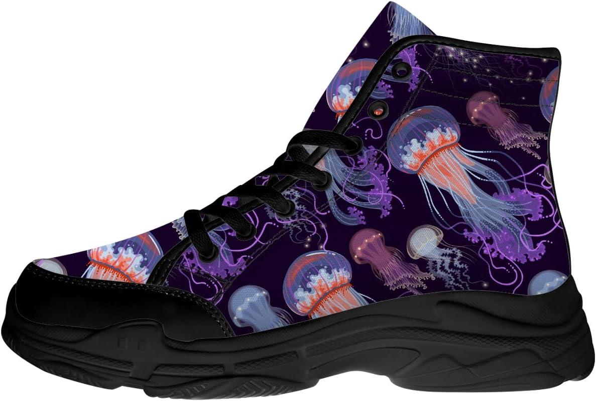 

Высокие кеды Jellyfish для женщин и мужчин, кружевные кроссовки на платформе, подарок для нее и для него Generic, черный/фиолетовый