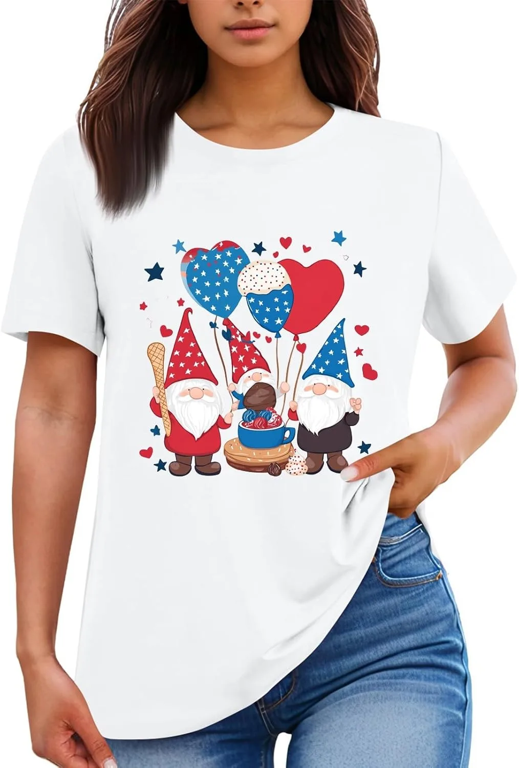 

Топ для женщин 4th of July с коротким рукавом в полоску и звездами FQZWONG